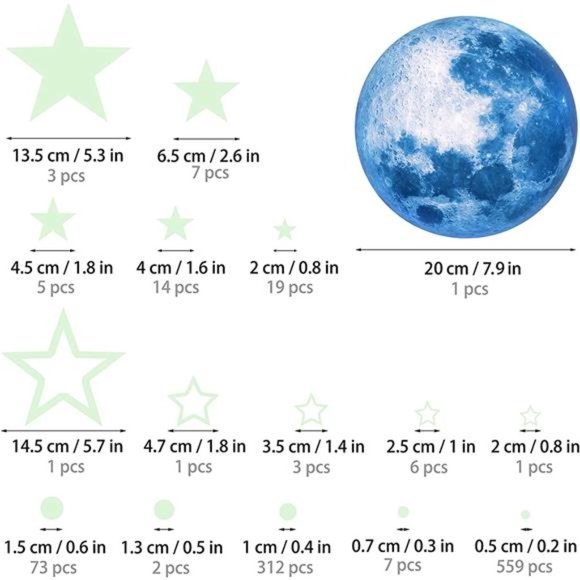 Glow in The Dark Stars for Ceiling,Glow in The Dark Stars and Moon Wall Decals - Picture 3 of 7